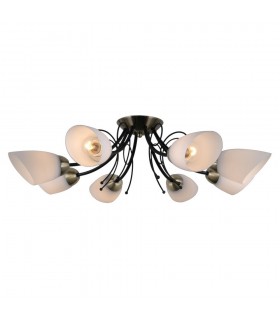 Stylized Flush Ceiling Light Black, Antique Bronze 8 Light  with White Shade, E27 - 2