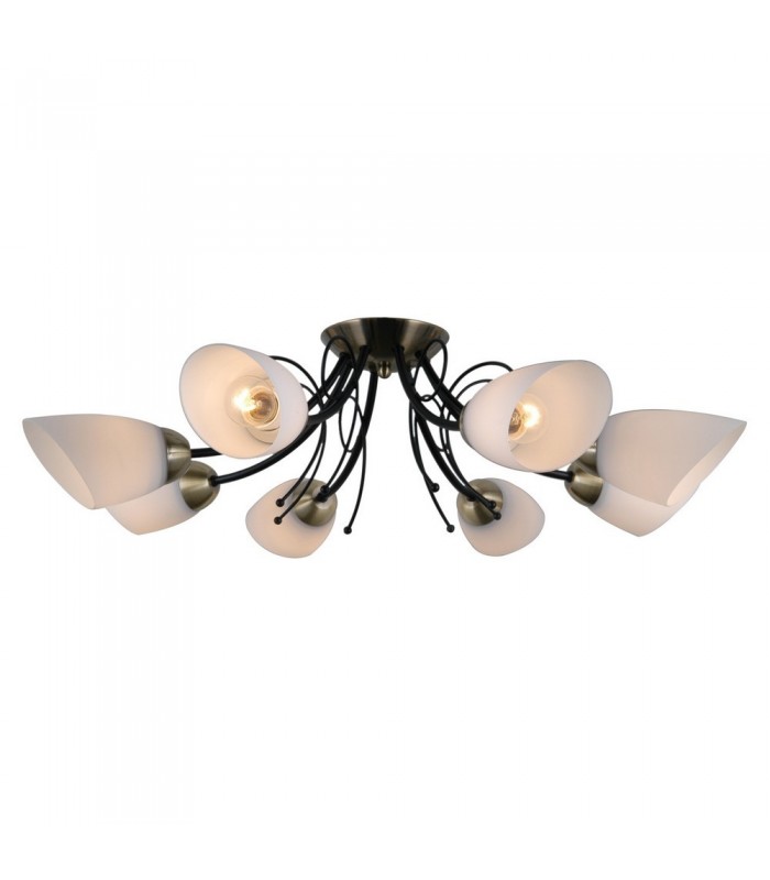 Stylized Flush Ceiling Light Black, Antique Bronze 8 Light  with White Shade, E27 - 2