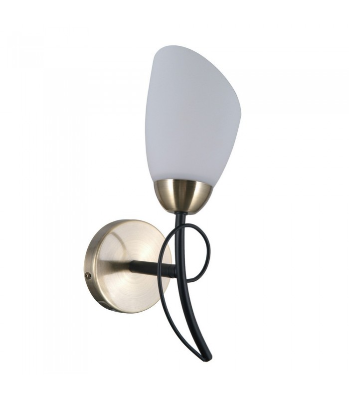 Stylized Wall Lamp Black, Antique Bronze 1 Light  with White Shade, E27 - 1