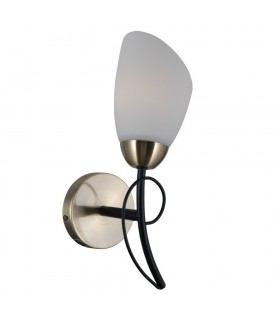 Stylized Wall Lamp Black, Antique Bronze 1 Light  with White Shade, E27 - 2