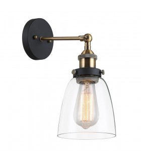 Industrial And Retro Wall Lamp Black, Gold 1 Light  with Clear Shade, E27 Dimmable - 1