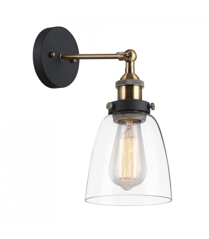 Industrial And Retro Wall Lamp Black, Gold 1 Light  with Clear Shade, E27 Dimmable - 1