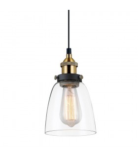 Industrial And Retro Hanging Pendant Black, Gold 1 Light  with Clear Shade, E27 Dimmable - 1