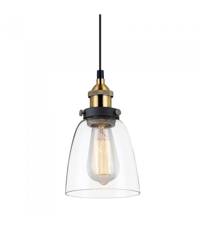Industrial And Retro Hanging Pendant Black, Gold 1 Light  with Clear Shade, E27 Dimmable - 1