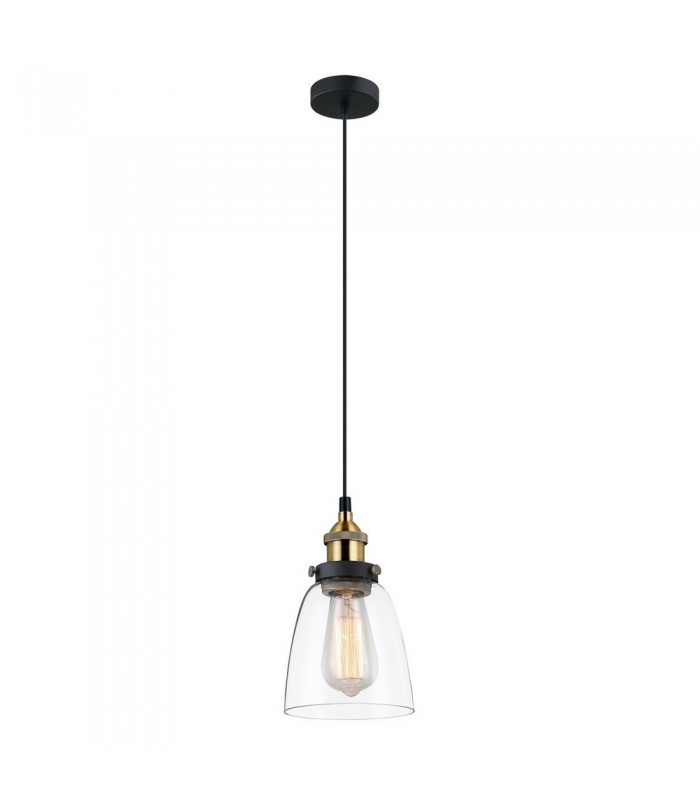 Industrial And Retro Hanging Pendant Black, Gold 1 Light  with Clear Shade, E27 Dimmable - 2
