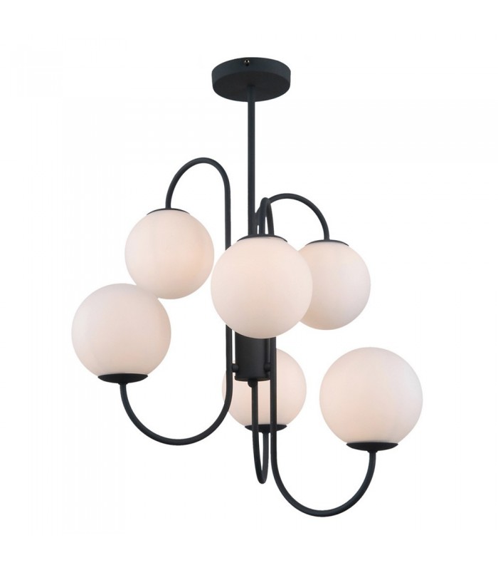 Industrial And Retro Hanging Pendant Black 6 Light  with White Shade, G9 - 1
