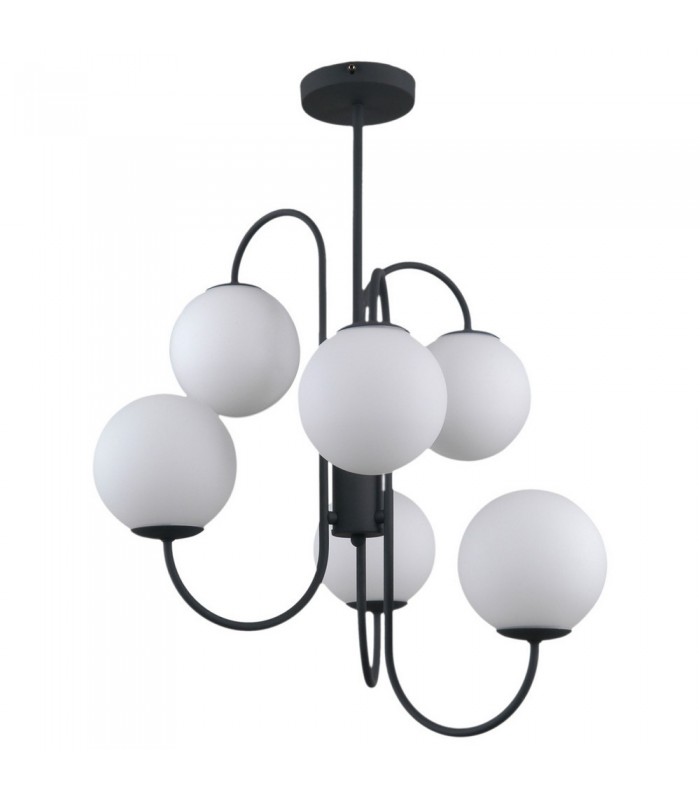 Industrial And Retro Hanging Pendant Black 6 Light  with White Shade, G9 - 2