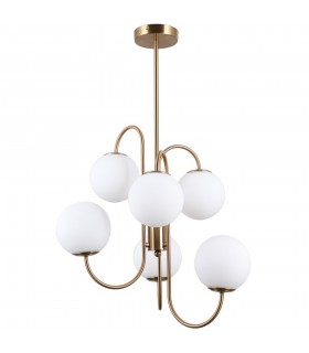 Industrial And Retro Hanging Pendant Honey Brass 6 Light  with White Shade, G9 - 1