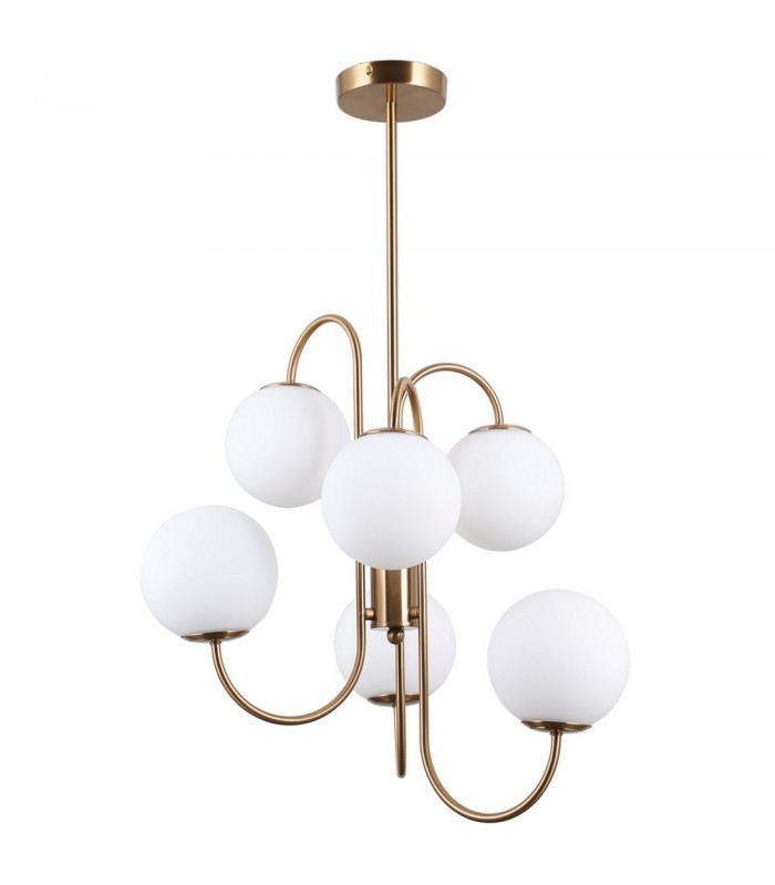 Industrial And Retro Hanging Pendant Honey Brass 6 Light  with White Shade, G9 - 1
