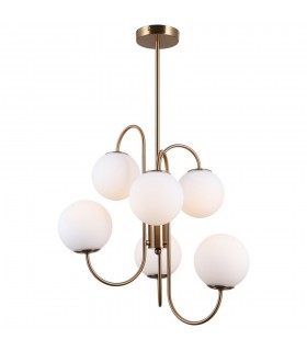 Industrial And Retro Hanging Pendant Honey Brass 6 Light  with White Shade, G9 - 2