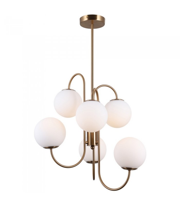 Industrial And Retro Hanging Pendant Honey Brass 6 Light  with White Shade, G9 - 2