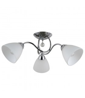 Stylized Flush Ceiling Light Chrome, White 3 Light  with White Shade, E27 - 1