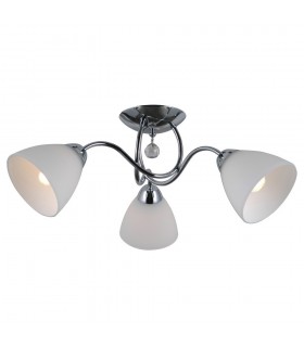 Stylized Flush Ceiling Light Chrome, White 3 Light  with White Shade, E27 - 2