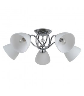 Stylized Flush Ceiling Light Chrome, White 5 Light  with White Shade, E27 - 1