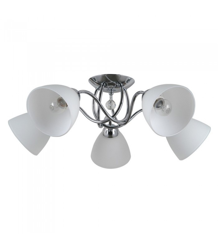Stylized Flush Ceiling Light Chrome, White 5 Light  with White Shade, E27 - 1