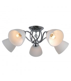 Stylized Flush Ceiling Light Chrome, White 5 Light  with White Shade, E27 - 2