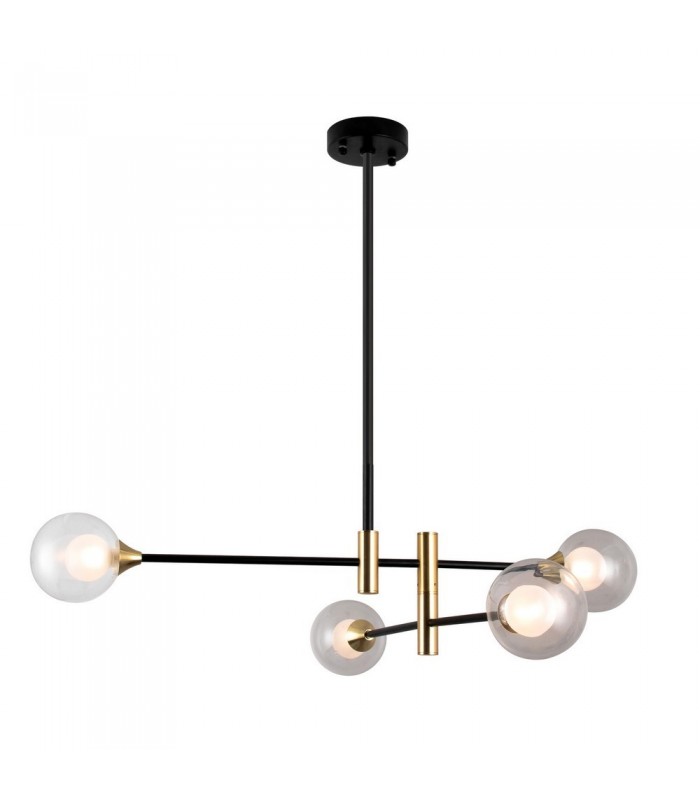 Modern Hanging Pendant Black, Brass 4 Light  with Clear Shade, G9 - 1