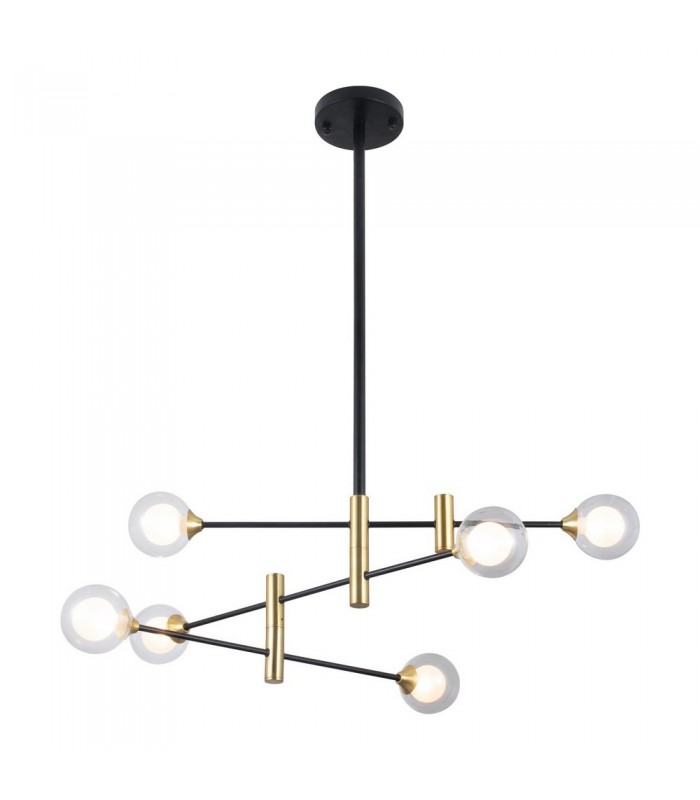 Modern Hanging Pendant Black, Brass 6 Light  with Clear Shade, G9 - 1