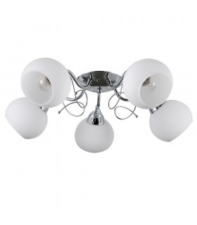Stylized Flush Ceiling Light Chrome, White 5 Light  with White Shade, E27 - 1