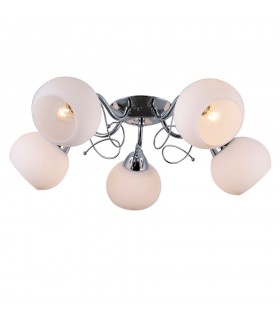 Stylized Flush Ceiling Light Chrome, White 5 Light  with White Shade, E27 - 2
