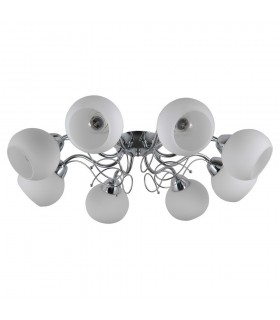 Stylized Flush Ceiling Light Chrome, White 8 Light  with White Shade, E27 - 1