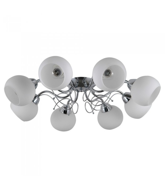Stylized Flush Ceiling Light Chrome, White 8 Light  with White Shade, E27 - 1