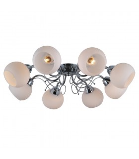 Stylized Flush Ceiling Light Chrome, White 8 Light  with White Shade, E27 - 2