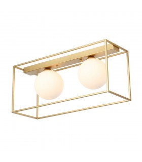 Modern Flush Ceiling Light Golden 2 Light  with White Shade, G9 - 1