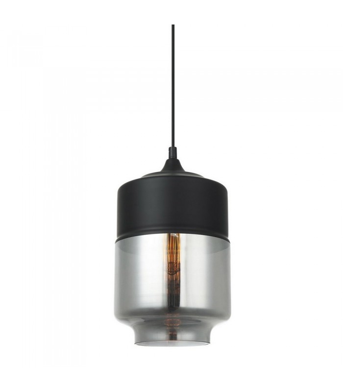 Modern Hanging Pendant Black 1 Light  with Black, Smoky Shade, E27 Dimmable - 1