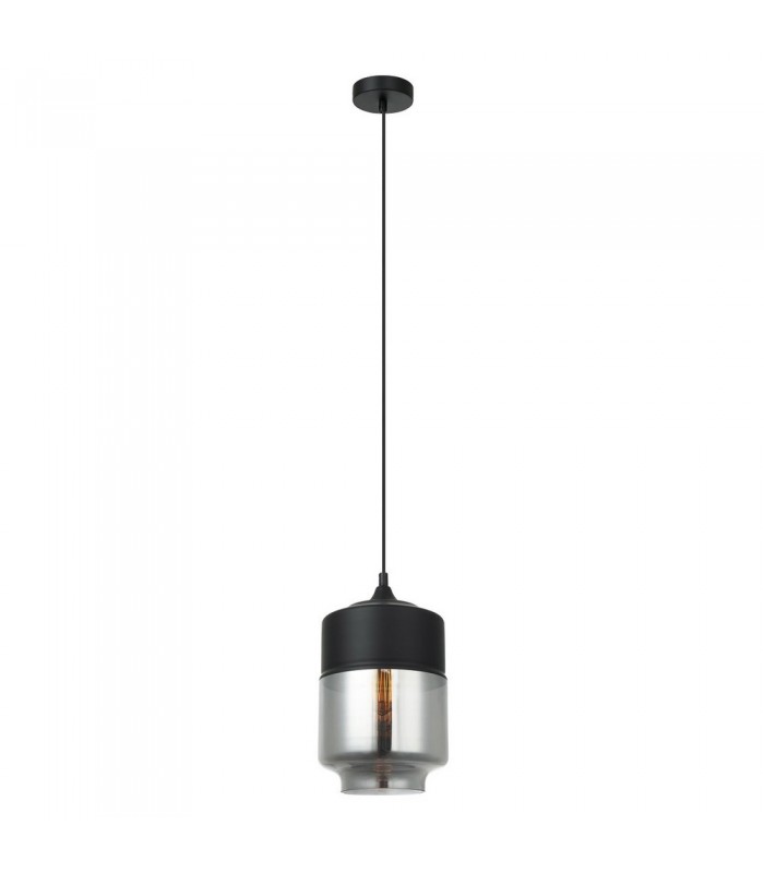 Modern Hanging Pendant Black 1 Light  with Black, Smoky Shade, E27 Dimmable - 2