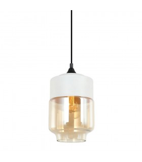 Modern Hanging Pendant Black 1 Light  with White, Amber Shade, E27 Dimmable - 1