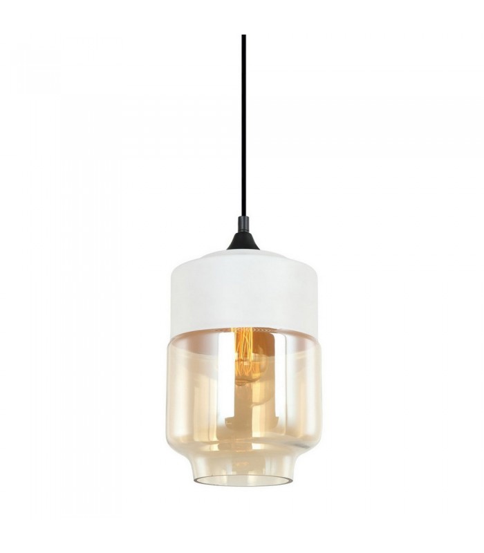 Modern Hanging Pendant Black 1 Light  with White, Amber Shade, E27 Dimmable - 1