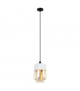Modern Hanging Pendant Black 1 Light  with White, Amber Shade, E27 Dimmable - 2