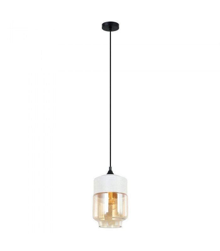 Modern Hanging Pendant Black 1 Light  with White, Amber Shade, E27 Dimmable - 2