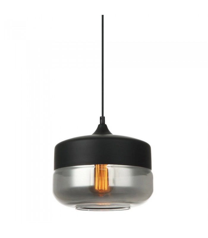 Modern Hanging Pendant Black 1 Light  with Black, Smoky Shade, E27 Dimmable - 1