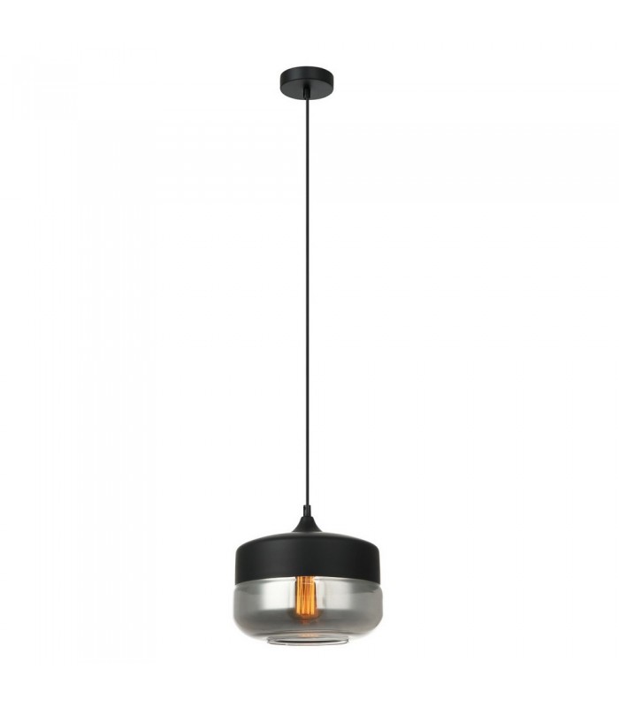 Modern Hanging Pendant Black 1 Light  with Black, Smoky Shade, E27 Dimmable - 2