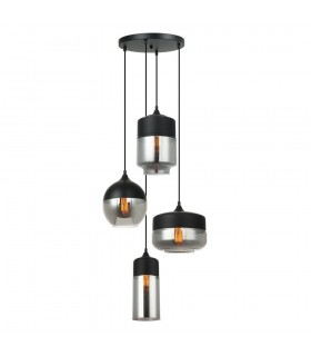 Modern Hanging Pendant Black 4 Light  with Black, Smoky Shade, E27 Dimmable - 1
