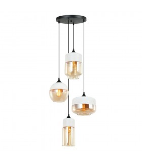 Modern Hanging Pendant Black 4 Light  with White, Amber Shade, E27 Dimmable - 1