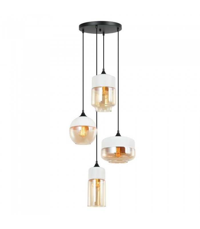 Modern Hanging Pendant Black 4 Light  with White, Amber Shade, E27 Dimmable - 1