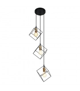 Modern Hanging Pendant Black, Gold 3 Light  with Black Shade, E27 Dimmable - 1