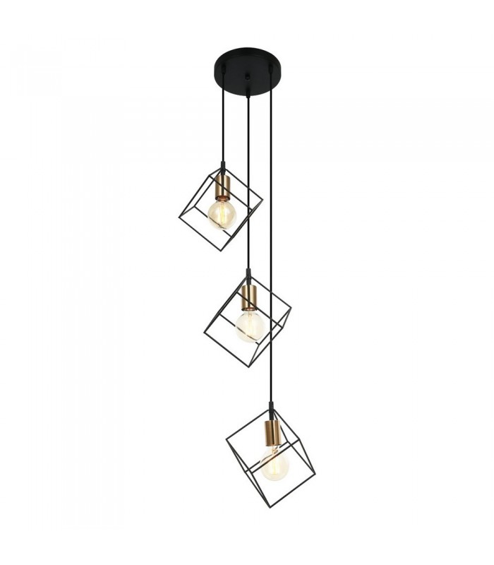 Modern Hanging Pendant Black, Gold 3 Light  with Black Shade, E27 Dimmable - 1