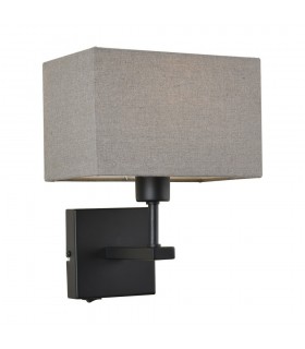 Modern Bedside Lamp Black Matt 1 Light  with Gray, Rectangular Shade, E27 - 1