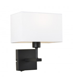 Modern Bedside Lamp Black Matt 1 Light  with White, Rectangular Shade, E27 - 1