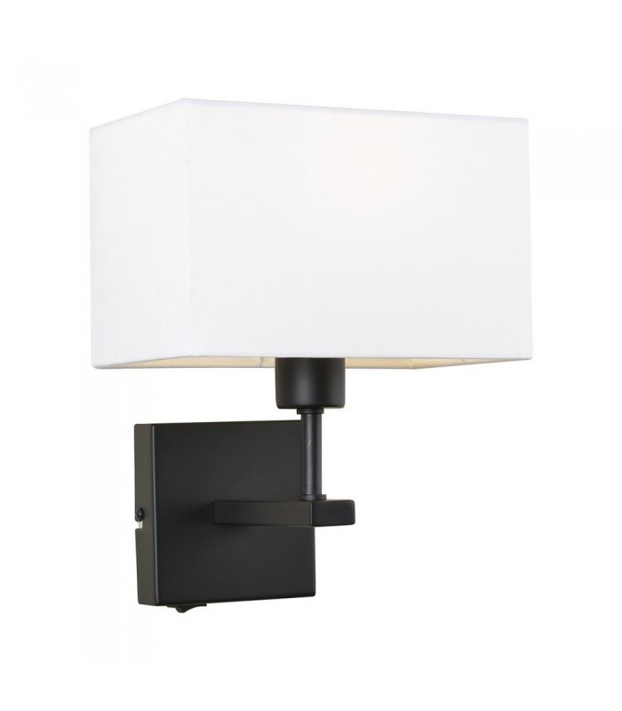 Modern Bedside Lamp Black Matt 1 Light  with White, Rectangular Shade, E27 - 1