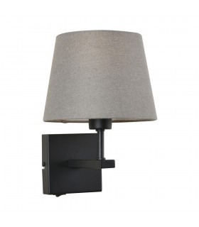 Modern Bedside Lamp Black Matt 1 Light  with Gray, Round Shade, E27 - 1