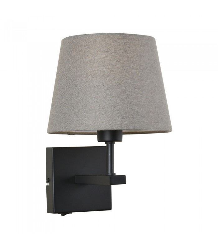 Modern Bedside Lamp Black Matt 1 Light  with Gray, Round Shade, E27 - 1