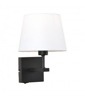 Modern Bedside Lamp Black Matt 1 Light  with White, Round Shade, E27 - 1