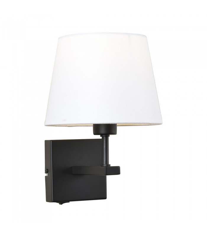 Modern Bedside Lamp Black Matt 1 Light  with White, Round Shade, E27 - 1