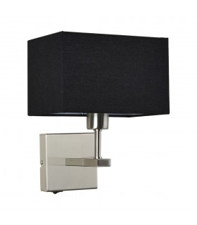 Modern Bedside Lamp Nickel 1 Light  with Black, Rectangular Shade, E27 - 1
