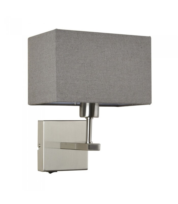 Modern Bedside Lamp Nickel 1 Light  with Gray, Rectangular Shade, E27 - 1